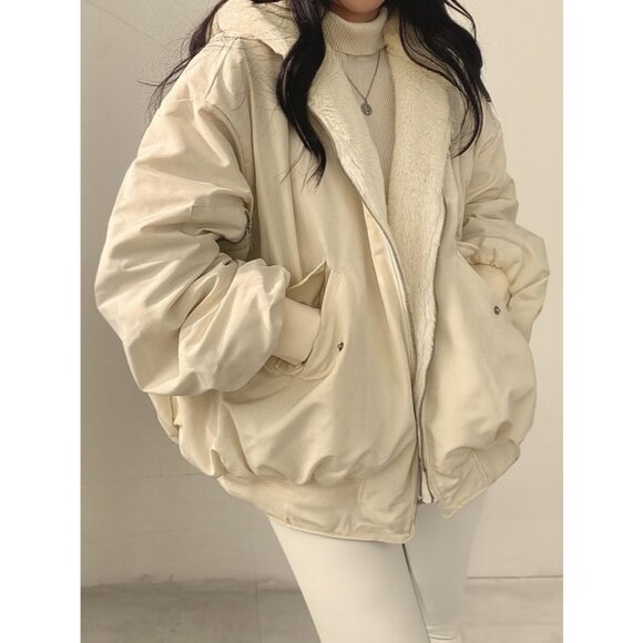 Women's Winter Coats Puffer Long Sleeve Oversized Zipper Warm Jackets Apricot - Picture 3 of 5